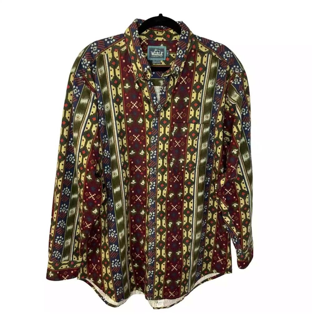 Vintage Woolrich Psychedelic Pattern Shirt Abstract Tribal Aztec Western Men XL